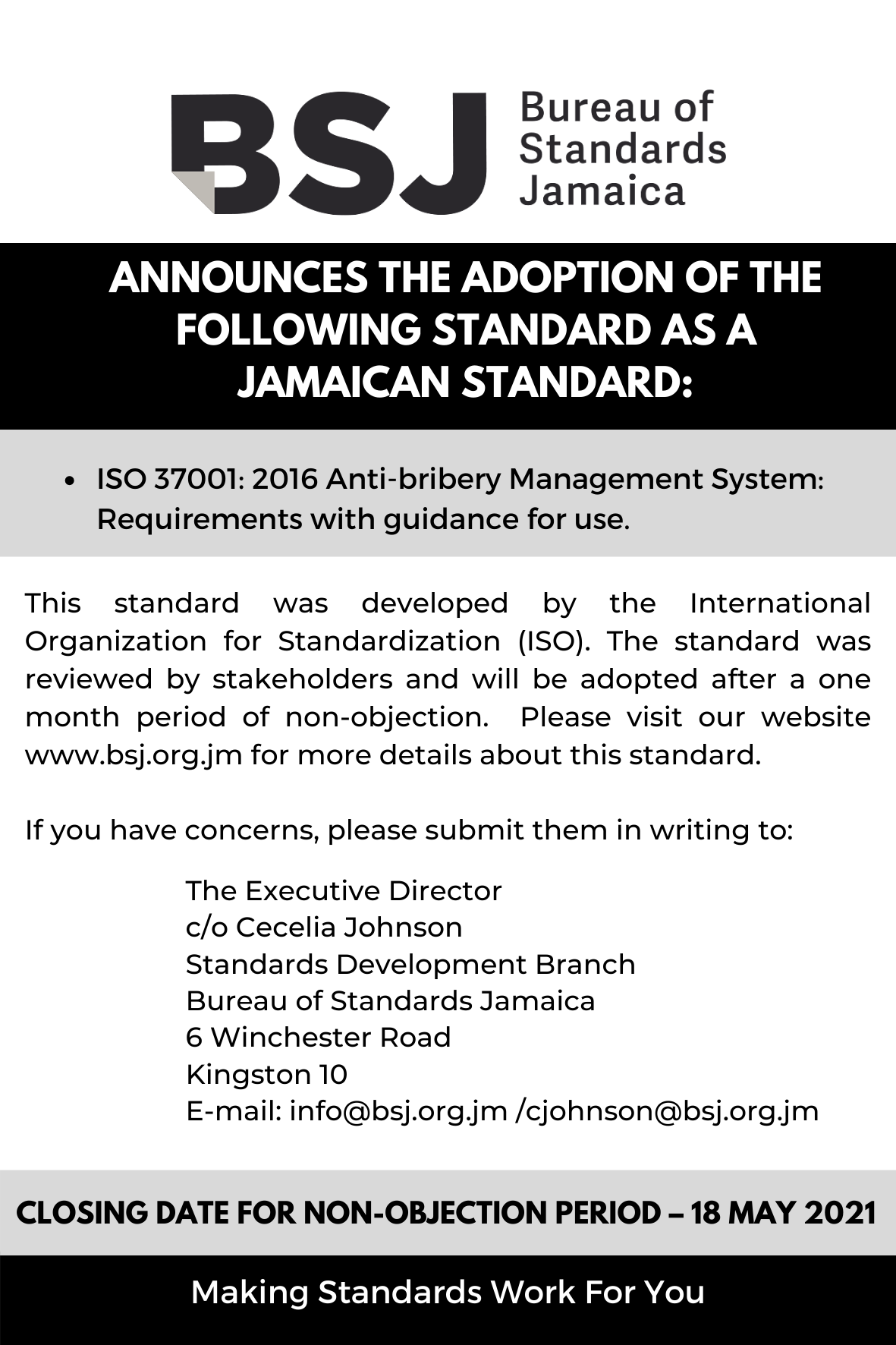 The BSJ Announces The Adoption Of The Following Standard As A Jamaican ...